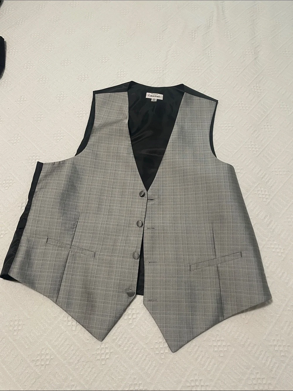 Calvin Klein Grey Plaid Mens Waistcoat Vest